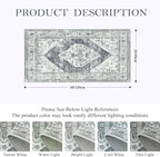 Lahome Boho Hallway Rug Runner - 2x4 Washable Non-Slip Small Bathroom Runner, Oriental Distressed Untra-Thin Carpet Rug for Kitchen Entryway Bedroom Laundry Room, Grey