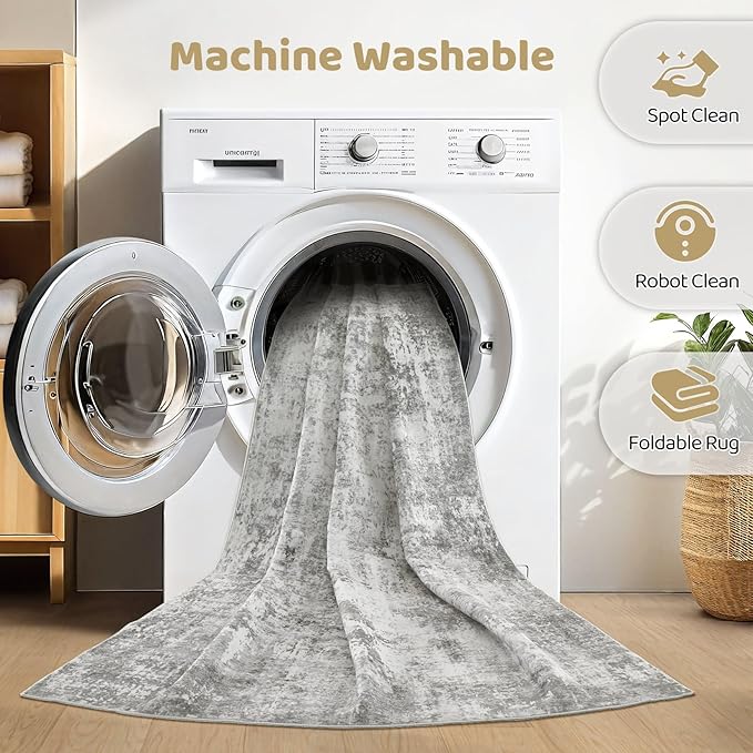 10x14 Area Rugs Living Room: Washable Large Abstract Neutral Modern Soft Rug Stain Resistant Indoor Floor Non-Slip Accent Carpet for Bedroom Nursery Playroom Office Dining Room Home Decor- Greige