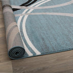 Rugshop Modern Wavy Circles Design Runner Rug, Carpet with Jute Backing for Hallway, Entryway, or Laundry Room, Blue, 2'7" x 6'