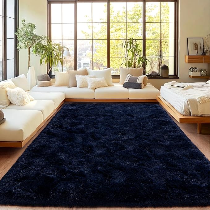 Area Rugs for Living Room, Soft Shaggy Carpets for Living Room, Fuzzy Rugs for Kids' Room, Perfect Decor for Modern Home Navy Blue 8x10 Feet