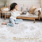 Area Rug 8x10 Living Room Rug, Machine Washable Vintage Distressed Medallion Rug Non-Slip Soft Low Pile Large Indoor Rugs for Bedroom Kitchen Dining Room Office(Beige,8'x10')