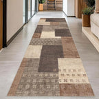 Modern Geometric Patchwork Indoor Runner Rug for Living Room, Beige 2.7'x 10' Large Rug Rockwood Collection Hardwood Floors Decor for Bedroom, Beige Throw Carpet for Office Entryway Dining Room