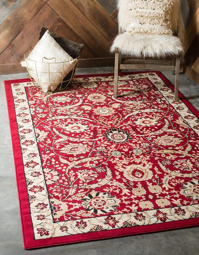Unique Loom Espahan Collection Area Rug - Cape Cod (4' 1" x 6' 1" Rectangle, Red/ Beige)