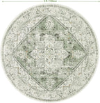 LIVEBOX Medallion Round Area Rug 5ft, Vintage Washable Sage Green Circle Rug for Bedroom, Low-Pile Soft Round Carpet for Living Room, Ideal for High Traffic Areas in Entryway