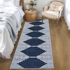 HelloTree Hallway Runner Rug，2x6 Moroccan Modern Stripe Carpet Washable Machine Bathroom Runner Bohemian Design Modern Soft Non Slip Indoor Rug for Entryway Hallway Laundry Room Bedroom-Blue