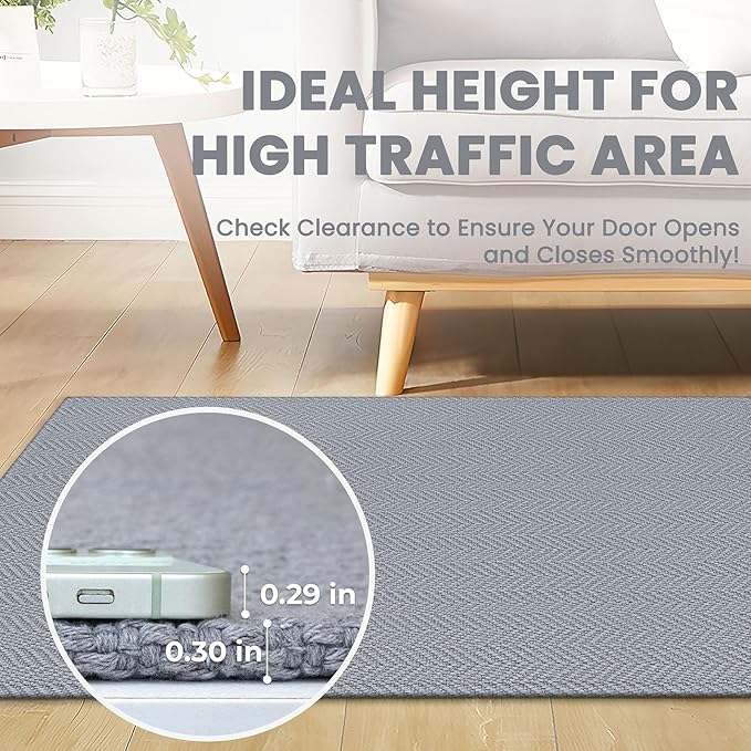 Braided Runner Rug 2x8 Ft Washable Runners for Hallways Kitchen Runner Rug with Rubber Backing Cotton Entryway Runner Indoor, Woven Floor Carpet for Hall Kitchen Bedroom, Light Gray