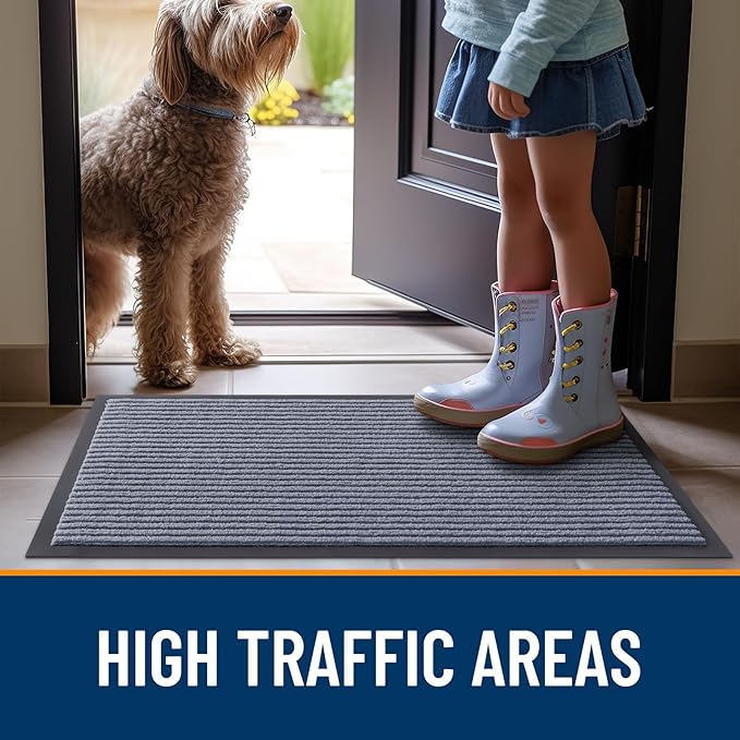 OLANLY Front Door Mat Indoor Outdoor Entrance, Waterproof Heavy Duty Doormat, Fade Resistant, Low Profile, Easy Clean Patio Porch Welcome Floor Mats for Entry, 71x34, Ash Grey