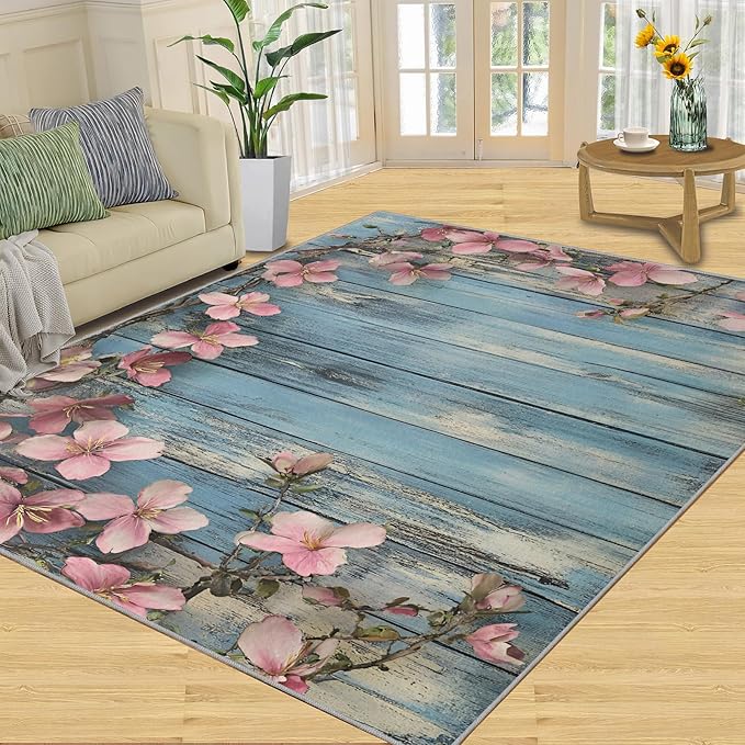 3x5 Vines Dorm Rug - Vintage Wood Panels Small Rugs for Bedroom, Rural Flowers Area Rug Washable Non Slip for Bedroom Kitchen Living Room Entryway