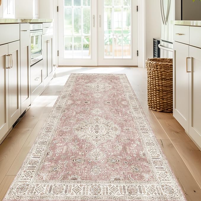 Washable Runner Rugs for Entrance 2x6 Non-Slip Hallway Runner Rugs Vintage Runners for Bedside Pink