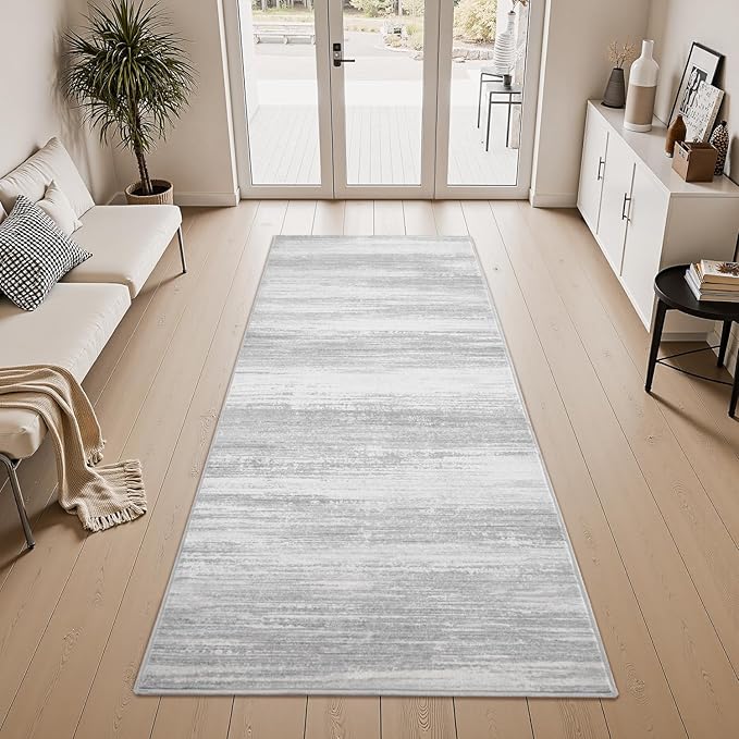 PADOOR Modern Abstract Runner Rug - 2x8 Washable Hallway Rugs, Ultra Soft Non-Slip Low Pile Floor Rugs for Hallway Entryway Kitchen Bedroom Bedside Laundry Room Grey