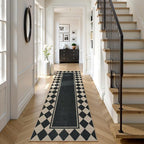 Moynesa Easy Jute Hallways Runner Rugs Washable 2.5x8 Entryway Rug Runners for Kitchen Black Checkered Indoor Outdoor Carpet for Entryway Patio, Diamond Grid Mat for Bathroom Bedroom Laundry