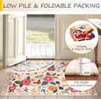 Floral 4ft Area Rug Machine Washable Soft Print Boho Carpet Non Slip Doormat Low Pile Flower Area Rugs for Living Room Bedroom Nursery Kitchen Dining Room Indoor-Pink