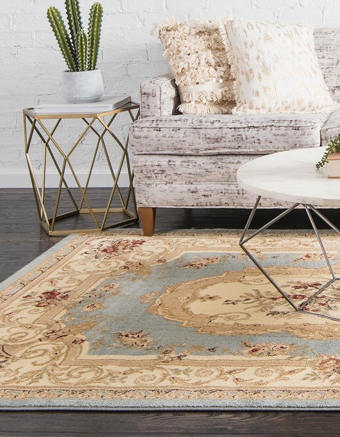 Rugs.com Chateau Collection Rug – 2' x 3' Light Blue Medium Rug Perfect for Entryways, Kitchens, Breakfast Nooks, Accent Pieces