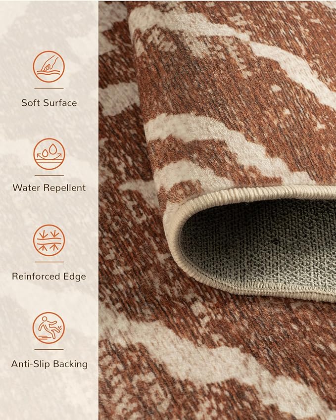 Area Rug 3x5 Rug Low Pile Print Pattern Machine Washable Non-Slip Western Rug for Living Room Bedroom Entryway Tribal Series -Yellowbrown/Cream