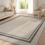 Beverly Rug Easy Jute Bordered Rug 6x9 Washable Durable Indoor Outdoor Area Rugs for Living Dining Room Patio Office Stain Resistant Non Shedding Casual Indoor Outside Carpet 6 x 9 Off-White