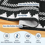 Modern Geometric Bordered 2×6 Non Slip Low Pile Runner Rugs for Kitchen Hallway Modern Stain Resistant Soft Indoor Carpet Foldable Machine Washable Non Shedding Bedroom Dining Room Rug, Black