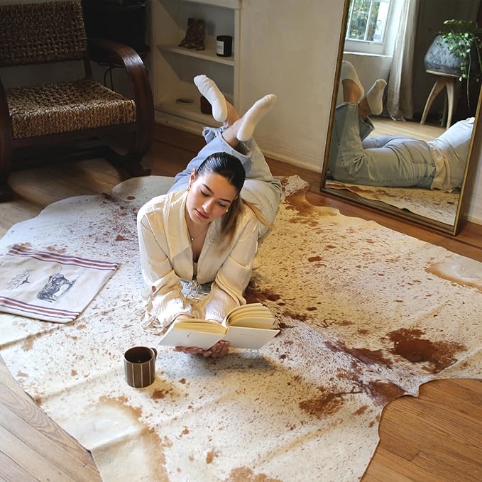 Genuine Cowhide Rug - Natural Leather Hide Rugs for Living Room & Area Rug for Bedroom - Real Cowhides Rug for Rustic Home Decor - Brown Speckled Cowhide Rugs Collection, 6x7-8ft