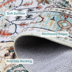 WILLSUN Washable Area Rugs, 3x5 Non-Slip Boho Large Area Rugs for Living Room, Bedroom, Machine Washable Vintage Rug, Indoor Floral Print Carpet for Home Decor, Kid & Pet Friendly Mat