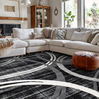 Rugshop Modern Wavy Circles Design Area Rug, Carpet with Jute Backing for Living Room, Dining Room, or Office, Black, 7'10" x 10'2"