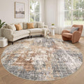 8ft Round Area Rug Living Room Rugs - 8x8 Washable Large Soft Indoor Neutral Modern Abstract Low Pile Rug Carpet for Bedroom Dining Room Farmhouse Home Office - Grey Brown