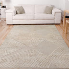 Antep Rugs Palafito 4x6 Geometric Shag Diamond High-Low Pile Textured Indoor Area Rug (Beige, 3'11" x 5'11")