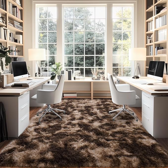 Extra Large Plush Rug High Pile Fluffy Rug for Living Room, Big Plush Non-Skid Shag Carpet, Soft Shaggy Rugs for Bedroom Indoor Modern Home Decor Tie Dye Coffee 9x12ft