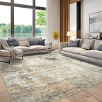 Abstract Rug 8x10 Large Living Room Rugs Neutral Modern Washable Area Rugs for Bedroom Dining Room Non-Slip Stain Resistant Foldable Thin Rug Brown Grey