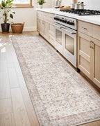 LUMI Washable Kitchen Rug, 23x87 Non-Slip Indoor Hallway Runner, Soft Low Pile Vintage Distressed Area Rugs for Laundry, Bedroom, Beige