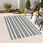 Outdoor Front Door Mat 3'x5', Black and White Cotton Hand Woven Striped Rug,Reversible Washable Front Porch Rug, Foldable Layered Doormat for Entryway/Home Entrance/Farmhouse