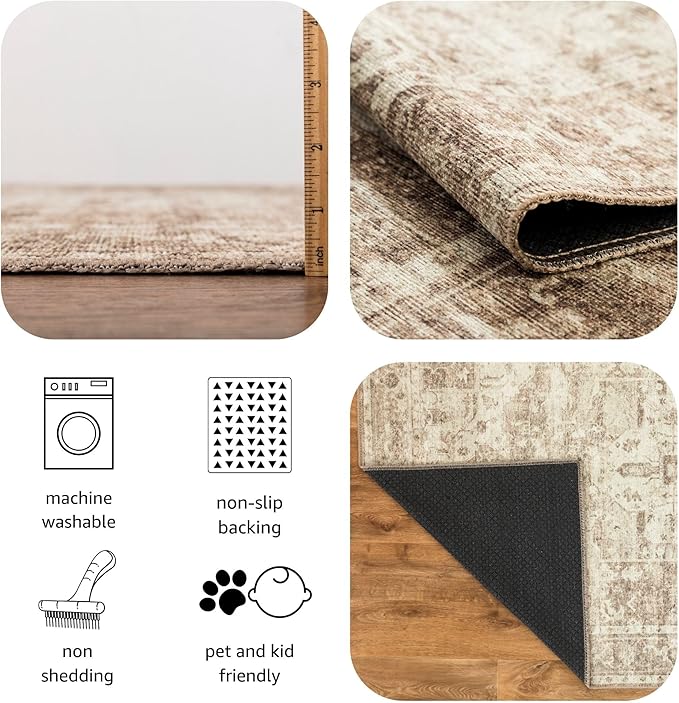 Keen Home Design 8x10 Rug - Machine Washable Area Rug with Non-Slip Backing, Ideal for Living Room, Dining Room, Bedroom - Vintage, Easy Clean, Durable, Low Pile - (8' x 10')