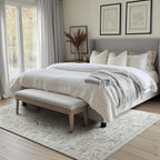 Distressed Farmhouse 5x7 Area Rugs for Living Room Bedroom Non Slip Washable, Medallion Pattern Printed Low Pile Thin Carpet Rugs for Dining Room/Kitchen/Home Office, Off White/Grey