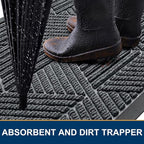 Kitinjoy Front Door Mat Outside Entrance, Sturdy Natural Dirt Trapper, Heavy Duty Rubber Doormat, Low Profile Non-Slip Backing, Easy Clean Floor Mat for Indoor Outdoor Entry, 47X32 Inch, Grey