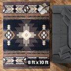 YHSF South West Native American Area Rug C318 - Easy Clean, Thick, Soft, Durable Native Tribal American Indian Inspired Rug for Bedroom/Living Room and More - Black, 8 Feet x 10 Feet