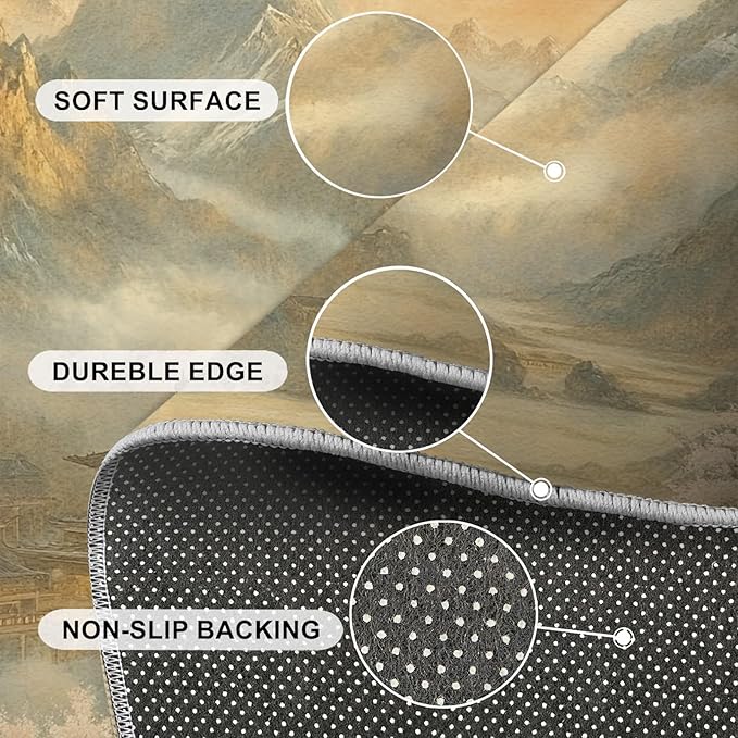 Misty Peaks Rugs for Bedroom - 6x8 Area Rug - Classic Fairy Palace Rugs for Living Room, Fairy Forest Rug, Washable Home Decor Carpet