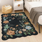 Lahome Floral Washable Rugs for Bedroom, 4X6 Living Room Rug Ultra-Thin, Non-Slip Soft Stain Resistant Boho Throw Carpet for ‎Office Entryway Dining Room (4x6ft,Black/Grey)