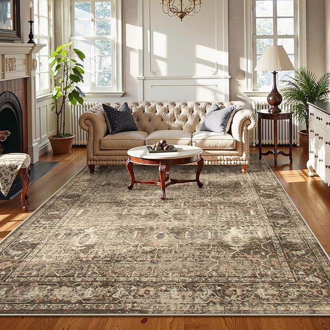 Lahome Vintage 6x9 Washable Brown Rugs for Living Room Bedroom, Soft Dining Room Rugs for Under Table, Non Slip Indoor Throw Carpet for Entryway Kitchen Office (6x9ft,Brown)
