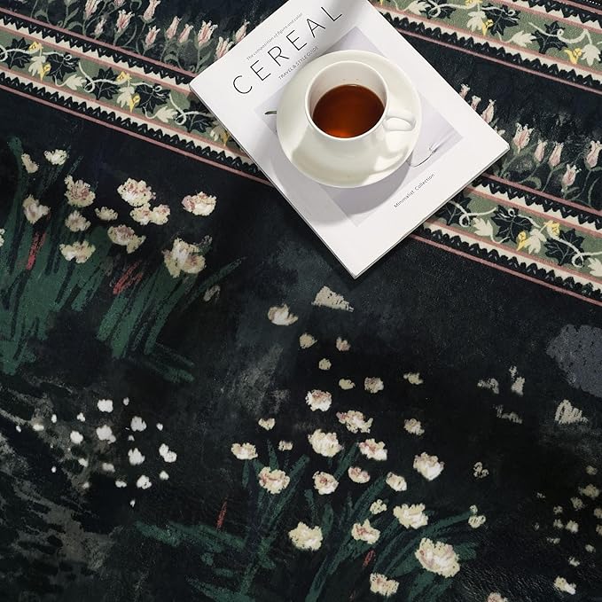Rugcomf Area Rugs 9x12 Living Room Clearance Impressionist-Style Vintage Washable Rug Non Slip Low Pile Large Rug for Bedroom Farmhouse Dining Room Kids Playroom, Green