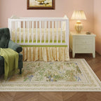 Rugcomf 4x6 Rug for Bedroom Impressionist-Style Vintage Washable Rugs Non Slip Low Pile Small Carpet for Bedside Kids Room Office Dining Room, Beige