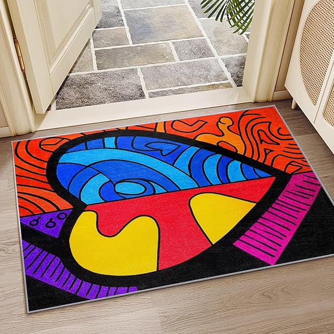 Abstract Rug - 8x10 Rug,Colorful Pop Art Area Rugs,Hippie Aesthetic Funky Non Slip Shed Resistant Extra Large Carpets Home Decor #C130
