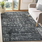 Morebes Washable Black 5x7 Area Rugs for Bedroom Non-Slip, Vintage Floral Rugs for Living Room, Soft Distressed Indoor Floor Retro Boho Throw Carpet for Dorm Playroom Home Office Foyer