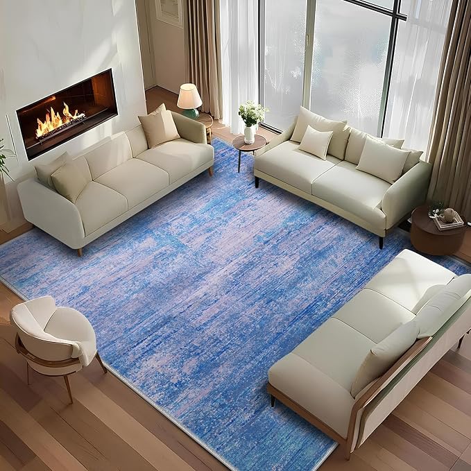 6x9 Abstract Area Rugs for Living Room, Modern Washable Indoor Rug for Bedroom, Thin Soft Large Non-Slip Carpet for Dining Room Home Office Farmhouse Decor - Abstract Blue Purple