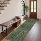 Washable Area Rug 2.6x8 Green Runner Rugs for Living Room, Vintage Boho Hallway Large Rug for Bedroom Dining Room Office, Distressed Floral Carpet for Under Table, Soft Non Slip Low Pile Throw Carpet