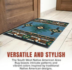 YHSF South West Native American Area Rug C318 - Easy Clean, Thick, Soft, Durable Native Tribal American Indian Inspired Rug for Bedroom/Living Room and More - Blue-Green, 2 ft 4 in x 10 ft 11 in