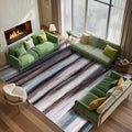 Abstract 6x9 Area Rug, Modern Stripe Pattern Teal Rugs for Living Room, Washable Soft Large Non-Slip Floor Carpet for Dining Room Office Bedroom - Blue/Brown/Multi