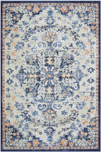Lahome Bohemian Floral Medallion Area Rug - 4x6 Blue Washable Living Room Rug Soft Bedroom Mat, Non Slip Indoor Floor Carpet for Foyer Entryway Classroom Sunroom Bathroom