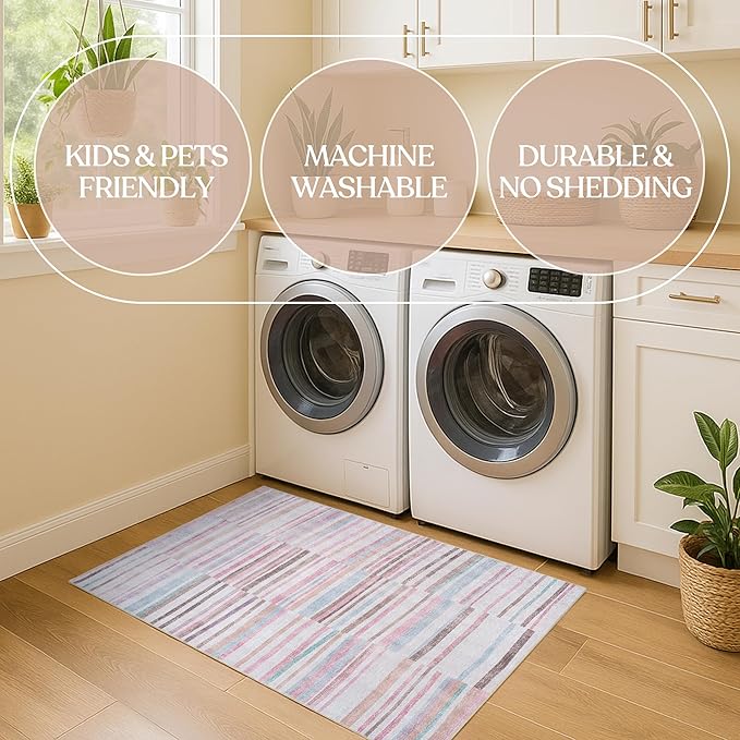 Fame Living Washable Area Rug. Modern Farmhouse. Vintage. Turkish. Bohemian. Distressed. Oriental. Traditional. Rugs for Living Room. Dining. Bedroom. Office. Entryway. Foyer. (865MM, 5' x 6'9")