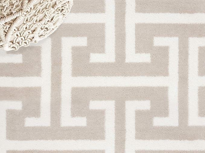 Abani Contemporary 3D Beige & White Modern Greek Key Pattern Area Rug - Geometric Meander 5'3" x 7'6" Arto Collection Neutral Rug Rugs
