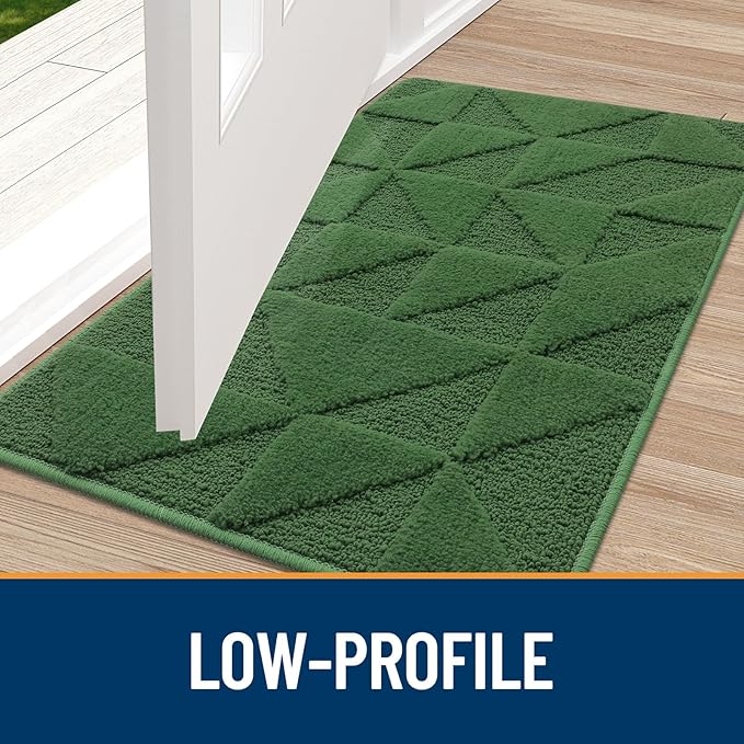 OLANLY Door Mats Indoor, Non-Slip, Absorbent, Dirt Resist, Entrance Washable Mat, Low-Profile Inside Entry Doormat for Entryway (32x20 inches, Green)