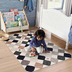 jinchan Macy Area Rug 3x5 Kids Washable Indoor Non-Slip Black and White Modern Soft Rug Elementary School Classroom Diamond Carpet for Nursery Playroom Daycare Bedroom Living Room Marble on Cream