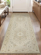 SERISSA Boho Washable Runner Rug, 2x5 Non-Slip Kitchen Runner Rug Vintage Beige Hallway Rug Ultra Soft Print Distressed Oriental Floor Carpet Runner for Bedroom Bathroom Laundry Living Room